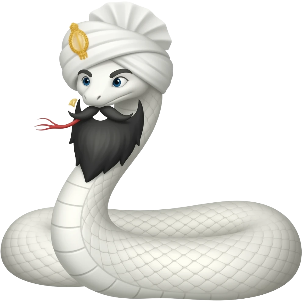 White snake animal with black beard and pagri sehra on head emoji