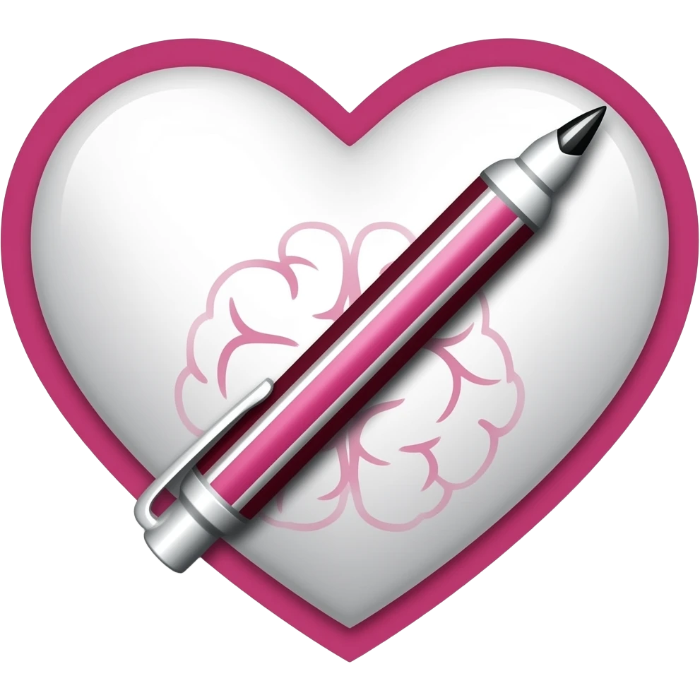 pen writing on a heart and brain emoji