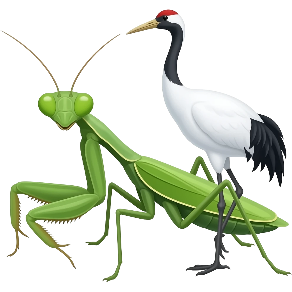 a mantis and a crane emoji