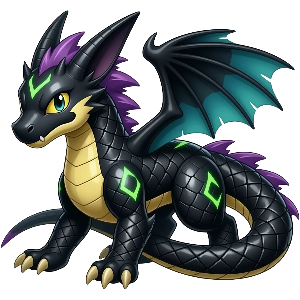 Shiny edgy cool badass feathery spicy Furry scaly oily black with neon-markings Salandit-Salamence-Ekans-Seviper-Rapidash-Salazzle-Fakemon-hybrid emoji