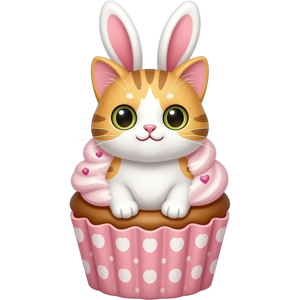 Cute cat + bunny mix in a cupcake emoji