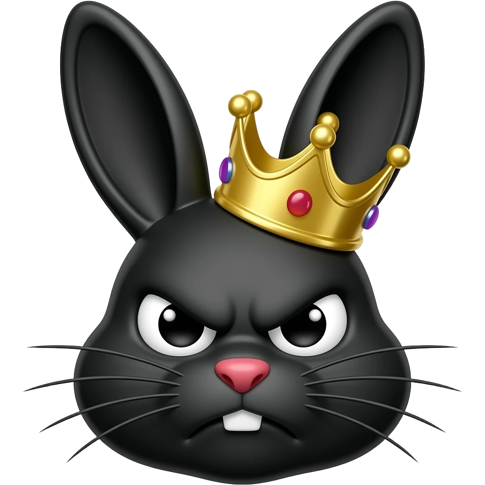Black bunny only head with angry face with crown emoji