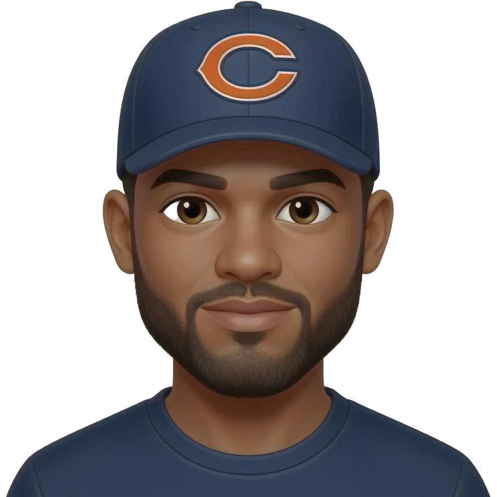 Adult black male with gotee beard with Chicago bears hat on emoji