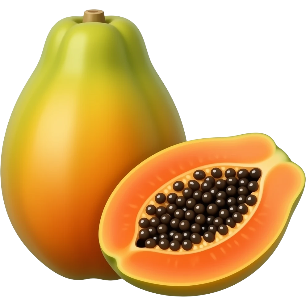 papaya fruit, whole and sliced, bright colors emoji
