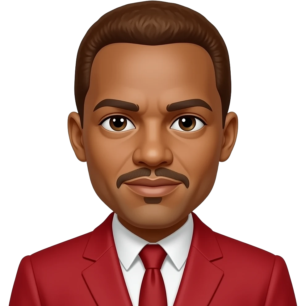 Malcolm X with reddish brown hair, red suit emoji