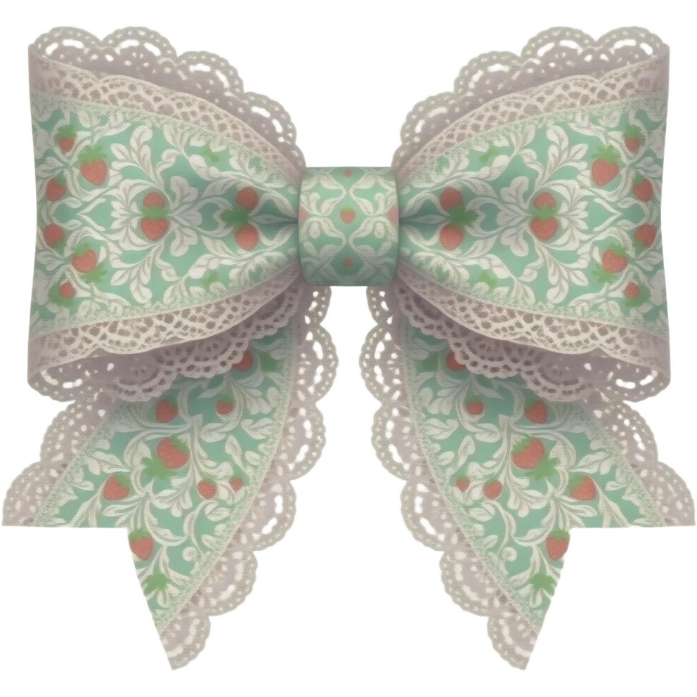 pink and green with strawberry rococo pattern on bow lace coquette bow emoji