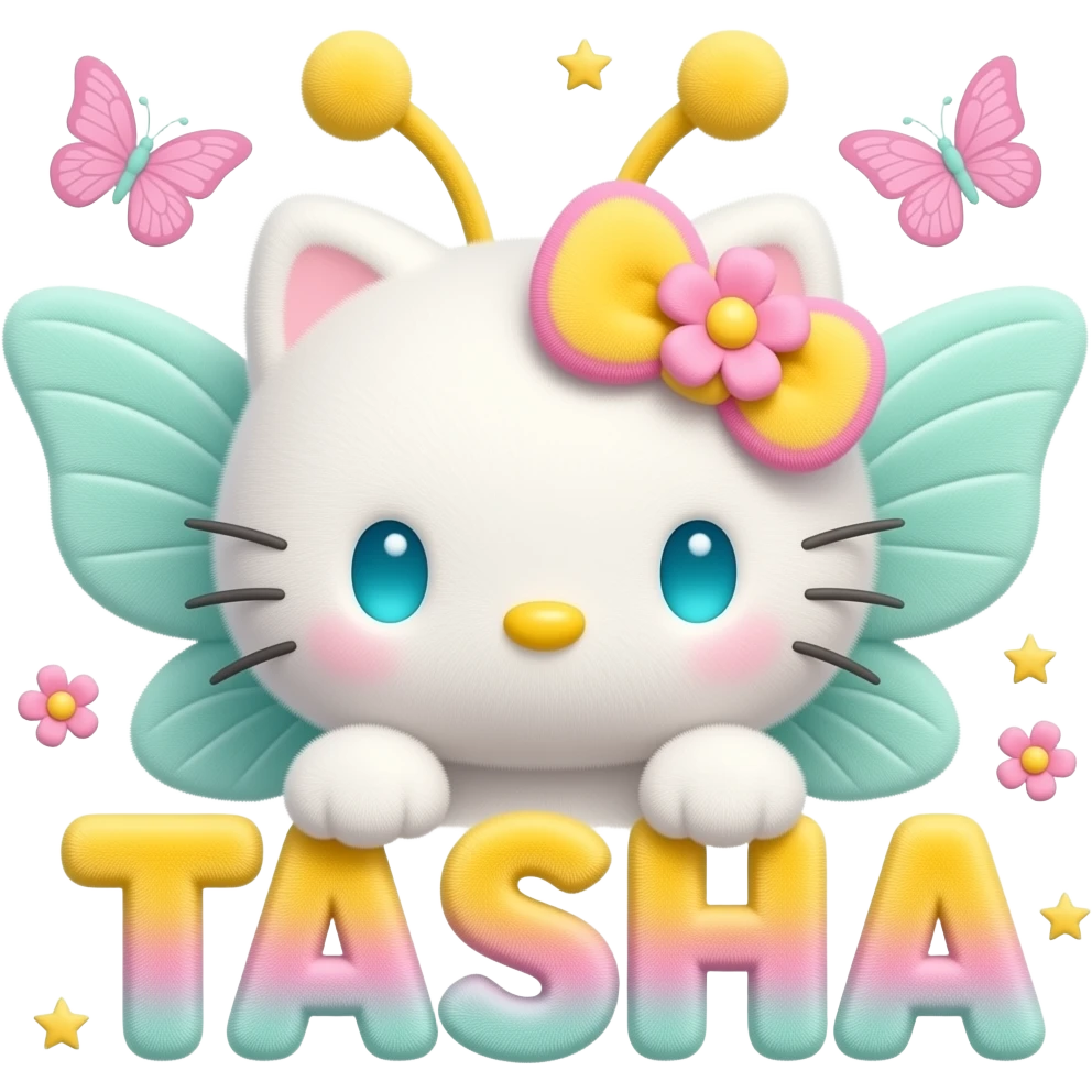 White velvety fur 3D hello kitty head with yellow pink gradient 3D ...