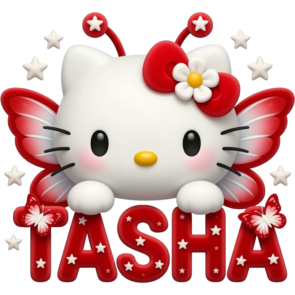White velvety fur 3D hello kitty head, red white ombre 3D flower bow ...