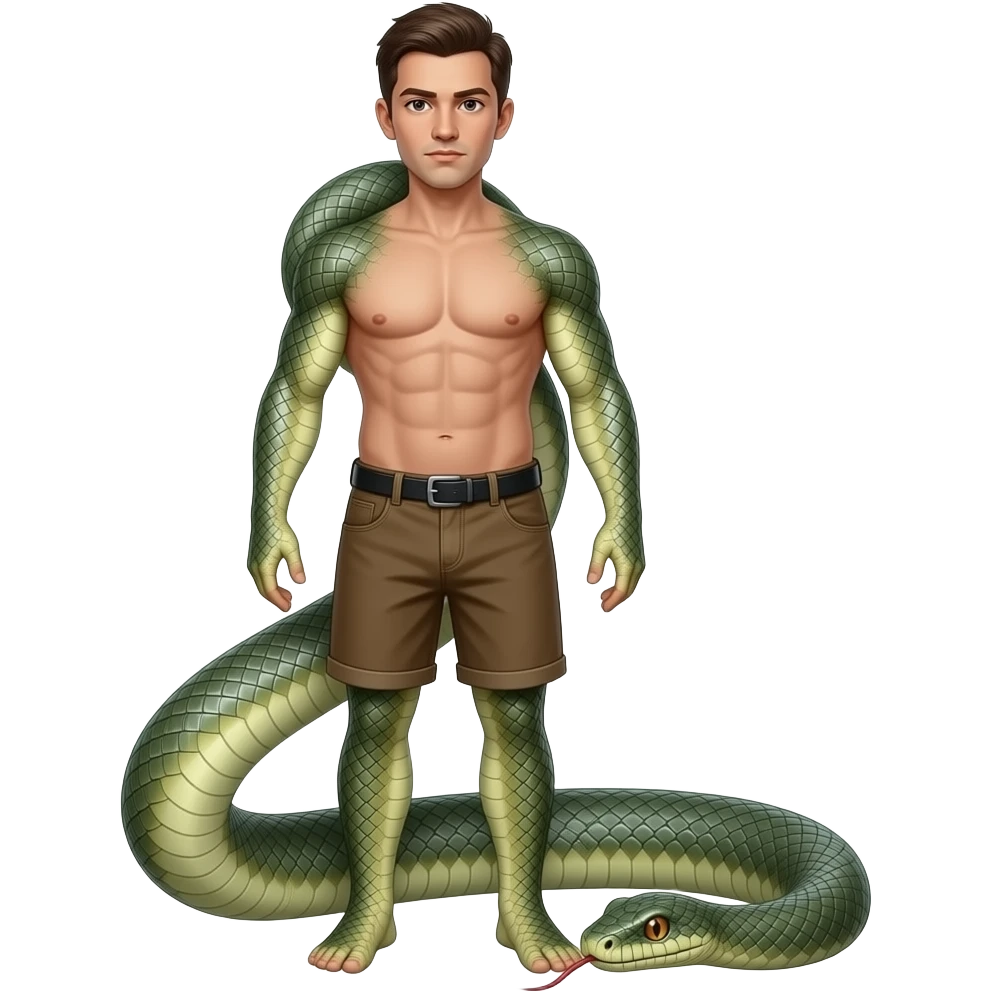 Snake transformation from human grows scales arms and legs form a tail emoji