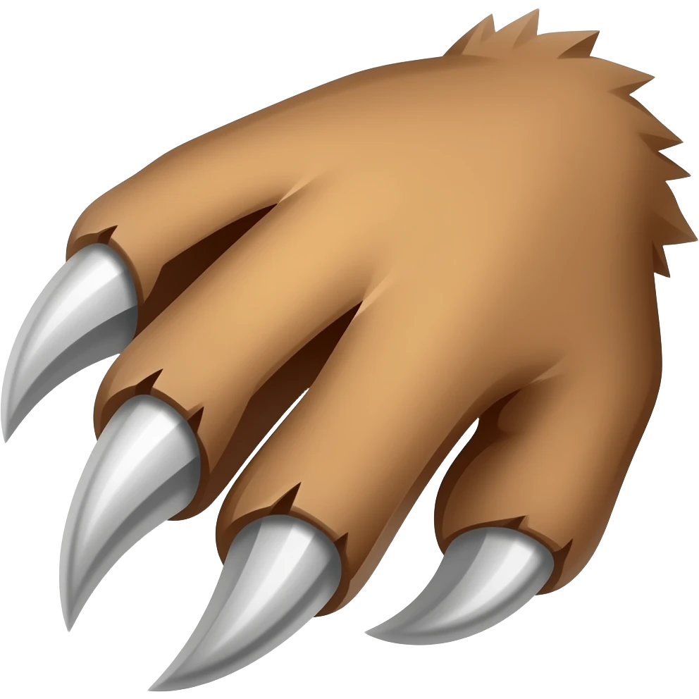 show an icon of a beasts paw with little to no fur swiping from top right to bottom left with claws marks following as though slashing us, the viewer - NO BACKGROUND emoji