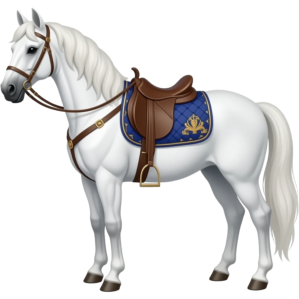 royal saddled fancy horse, white colored horse, less detailed, cartoon style game assert emoji