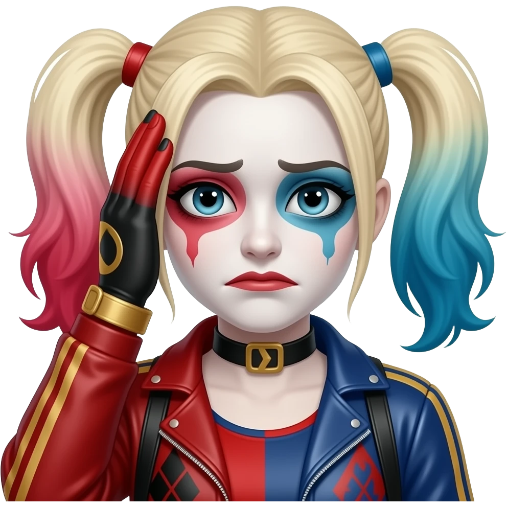 harley quinn negando con la mano en la cabeza triste emoji