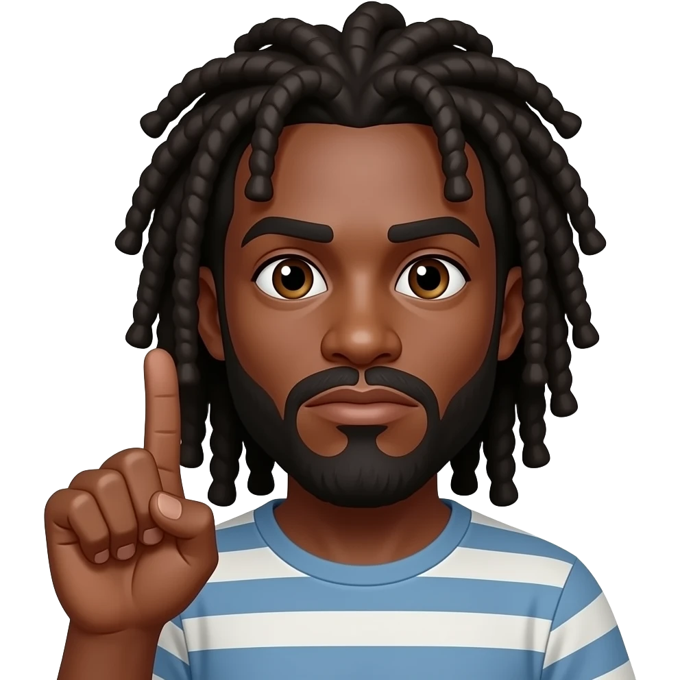 Make emoji with a I don’t care gesture . African American male with long dreadlocks and mustache and beard emoji