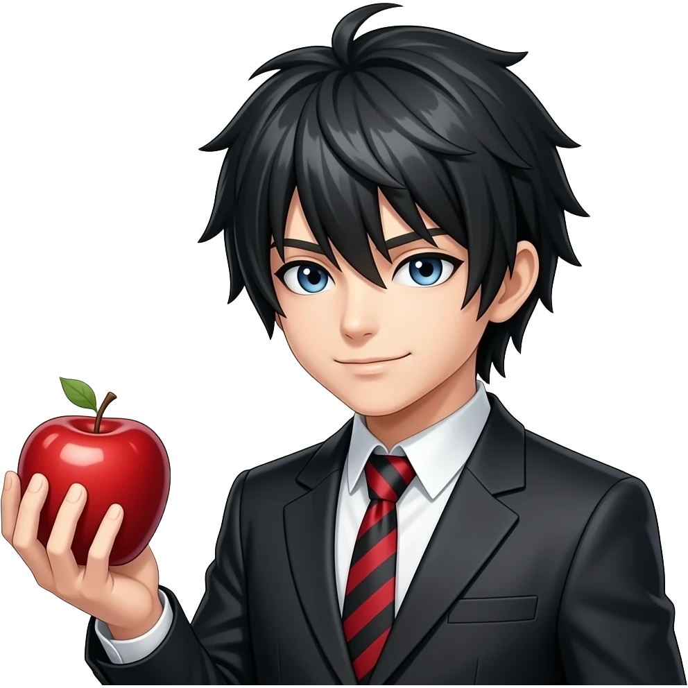 Ryuk from Death Note is holding an apple in his hand. emoji