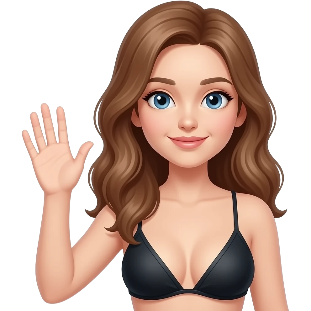 Девушка с очень глубоким декольте и одной поднятой рукой emoji