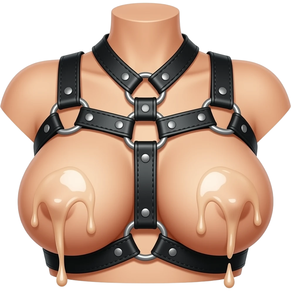 Cumshot on tits in leather harness emoji