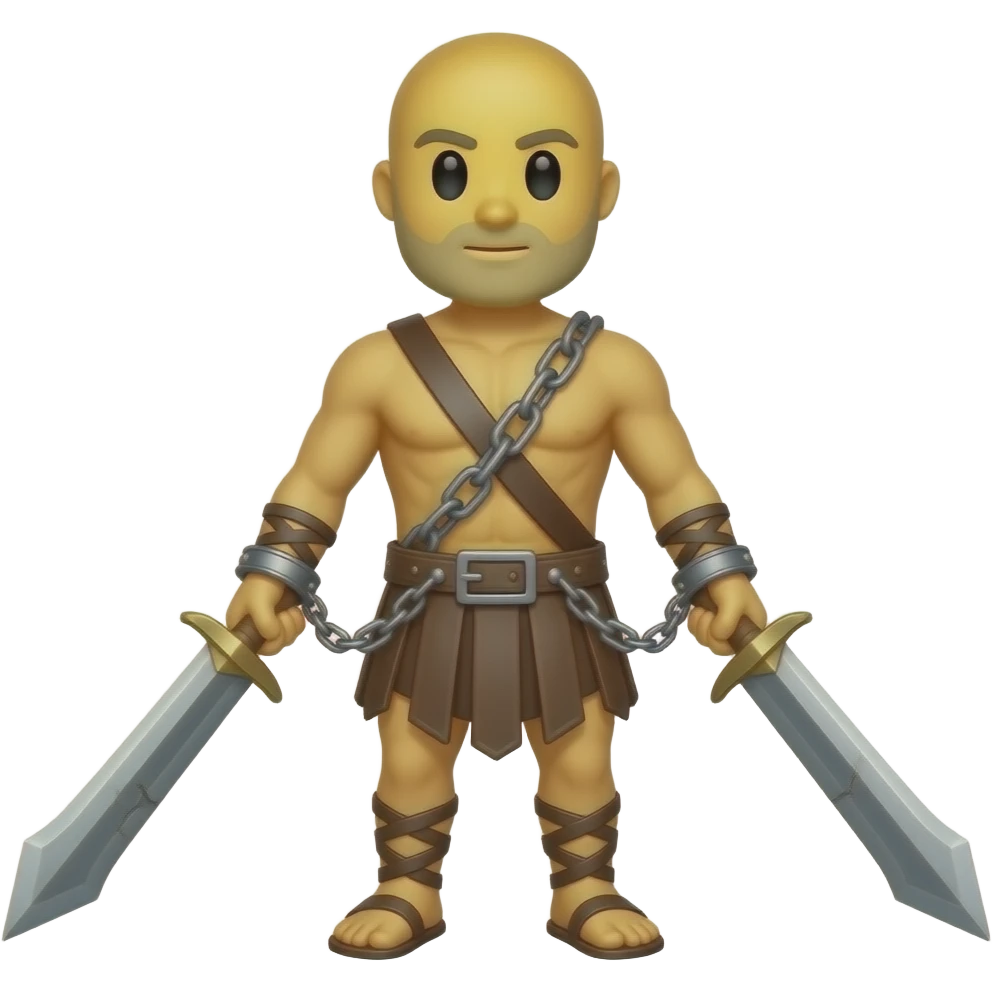 spartacus, minimal, full body, yellow skin, emoji style, more emojis style, more minimal, with weapons, more simplistic, emoji style, shackles on wrist with broken chains emoji