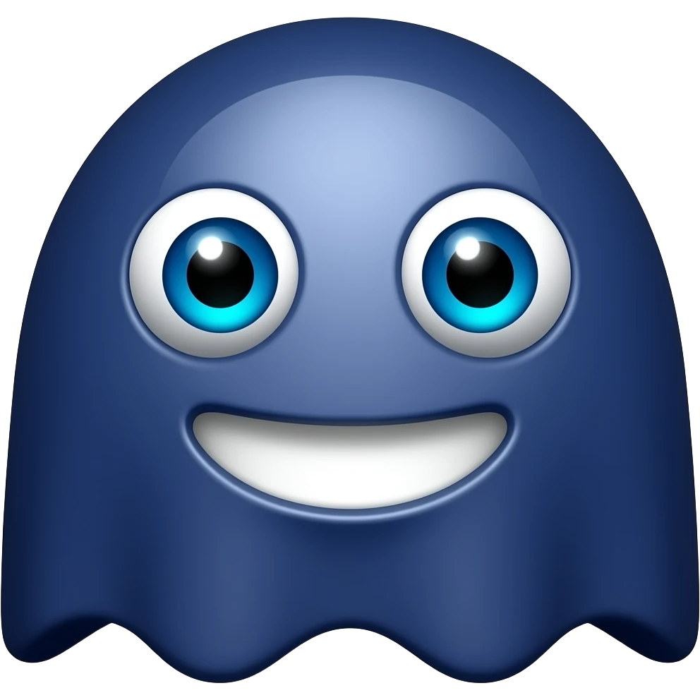 Cobalt Blue Pacman vulnerable ghost character with big blue eyes and neon white open mouth emoji