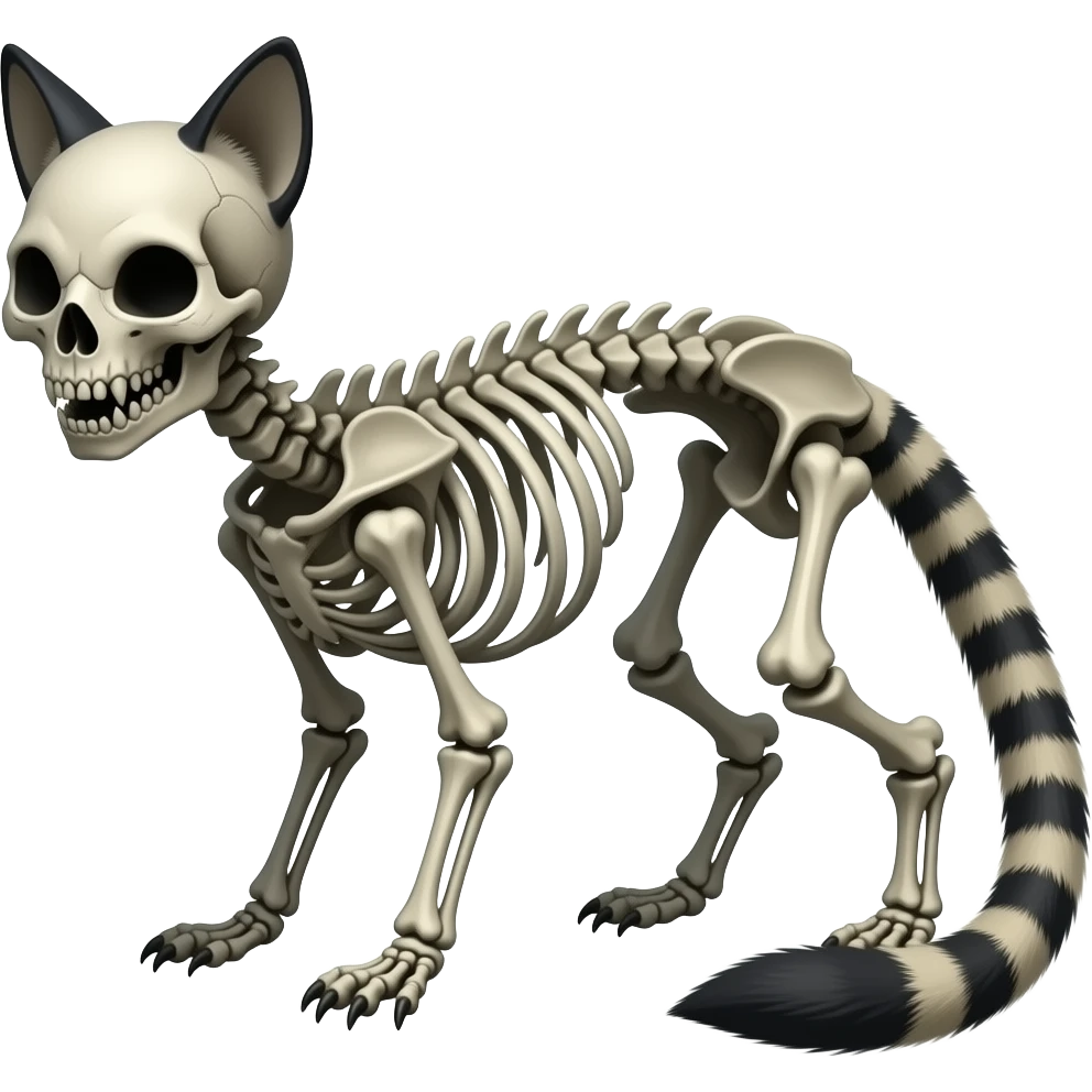 Digitigrade scaly bony skull-faced quadrupedal swampy ghostly dull spectral edgy spooky meager thin cool beautiful skeleton-fantasy-caracal-civet-genet-vernid-duskull-Cubone-Cacomistle-oncilla-Fakémon-hybrid (full body) emoji