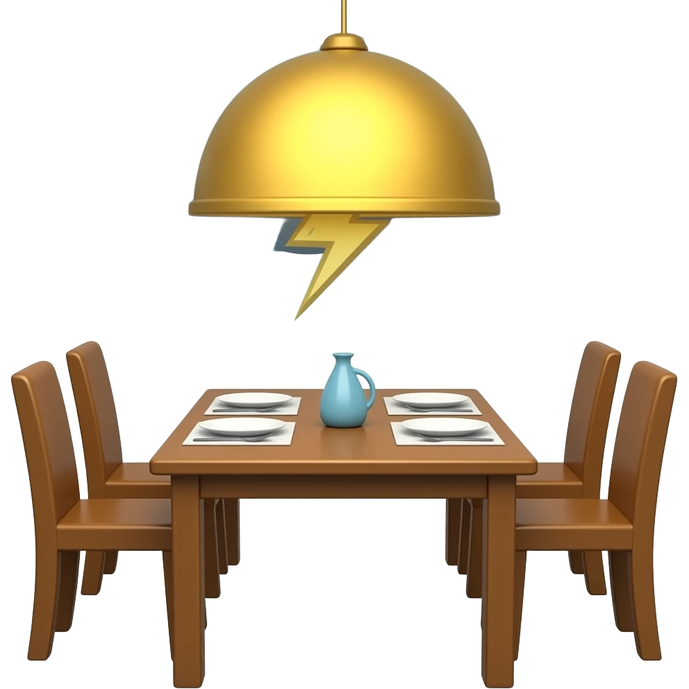 The golden hides under the dining table during the storm. emoji