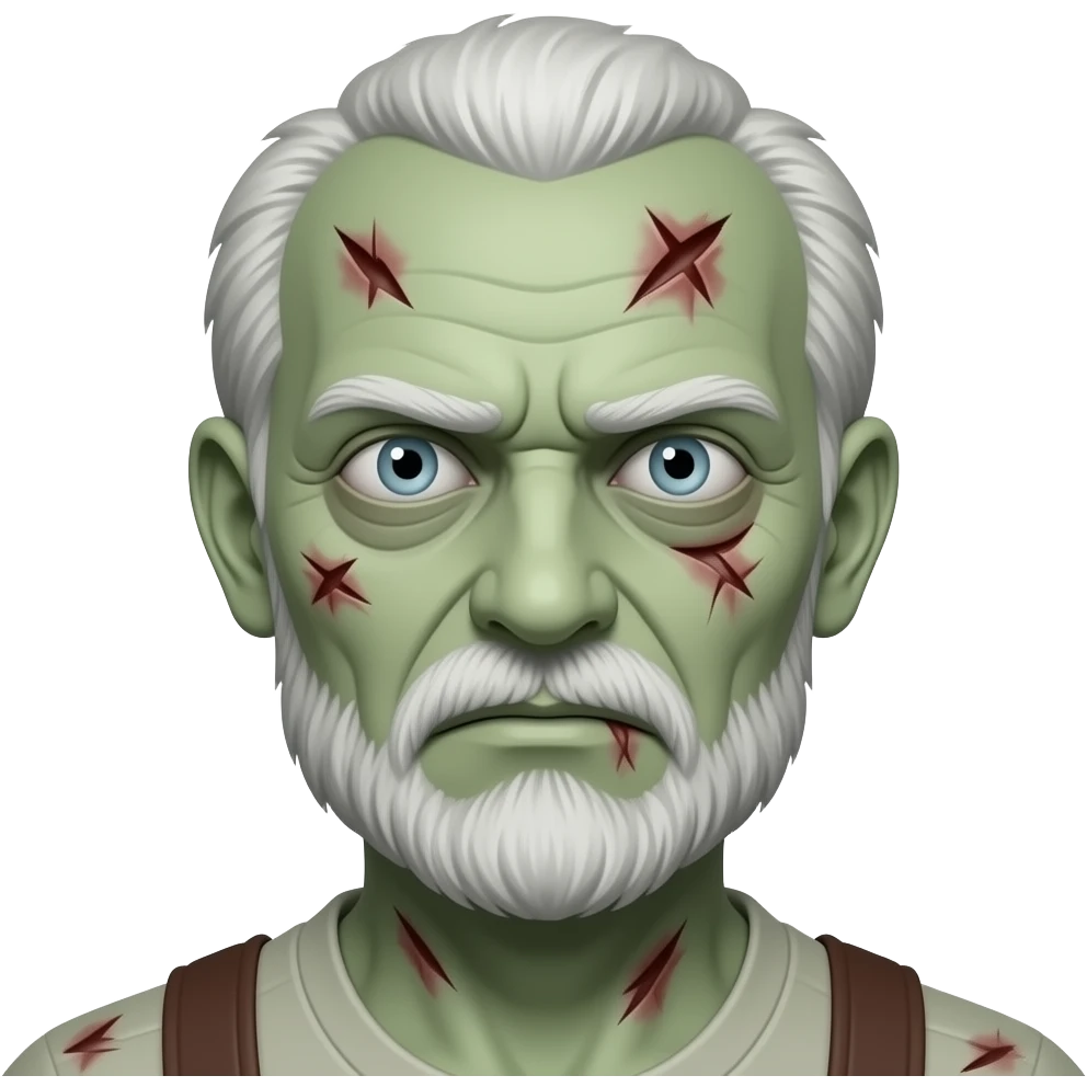 zombie old man with pale green skin, severe visible wounds, dead eyes emoji