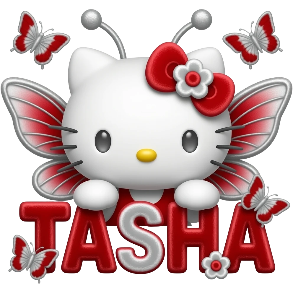 White velvety fur 3D hello kitty head, silver eyes, red silver white 3D ...