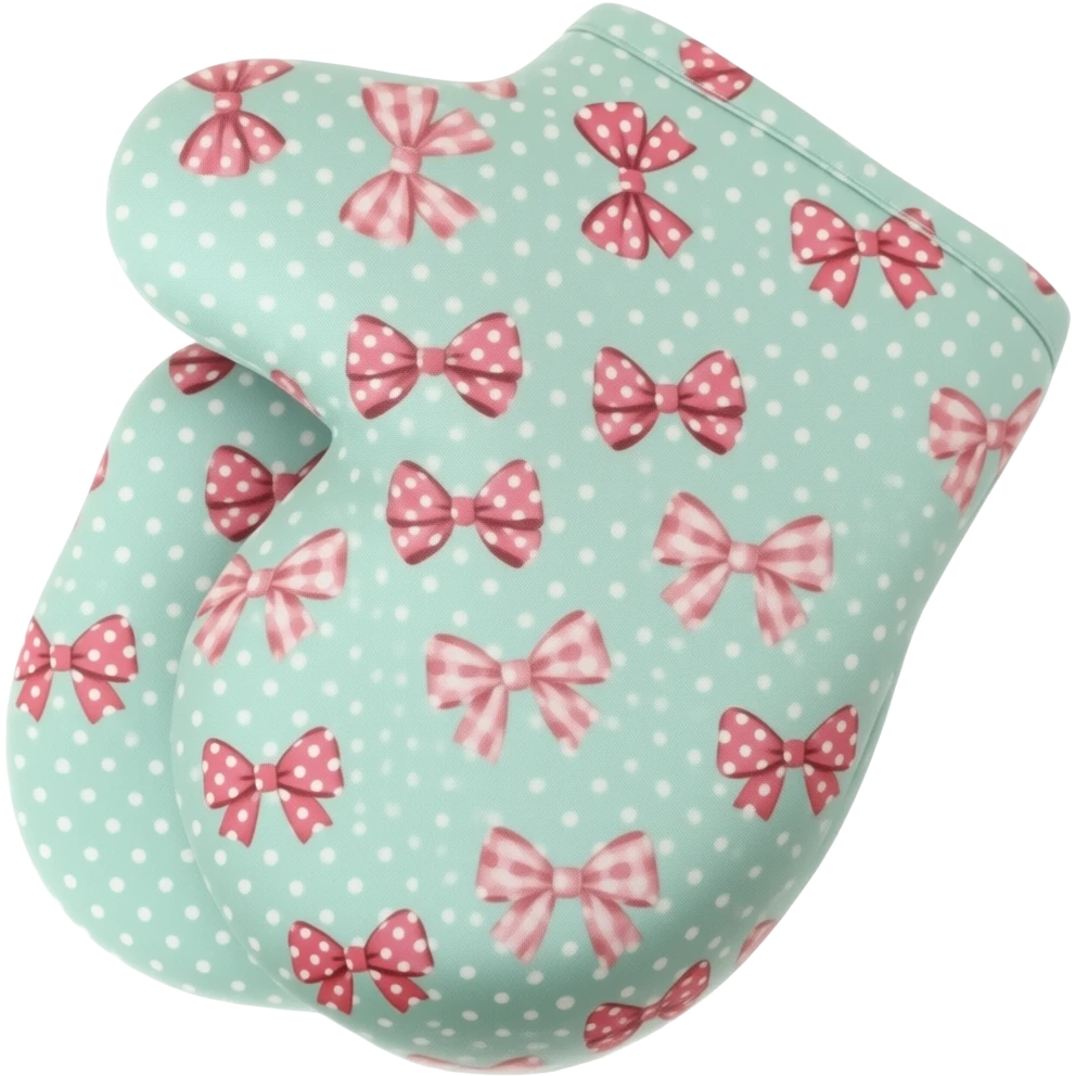 coquette pair of oven mitts with a light bow print emoji