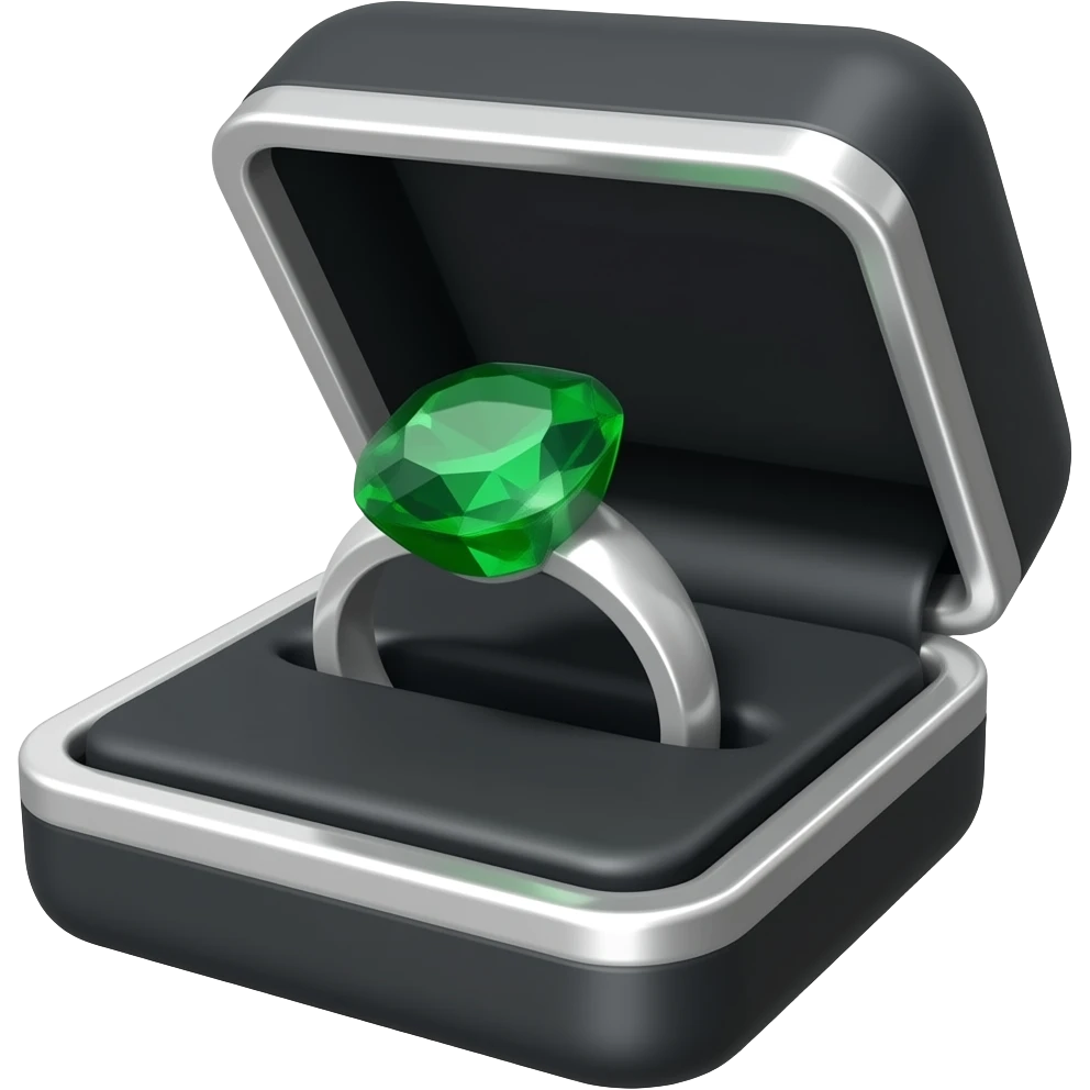 Emerald ring in a black box with silver trim emoji