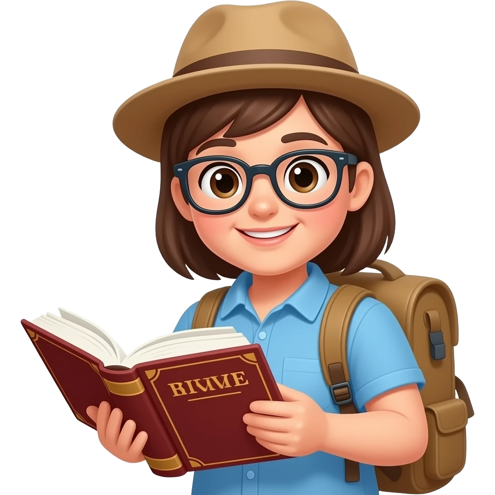 a tourist with a dictionary emoji