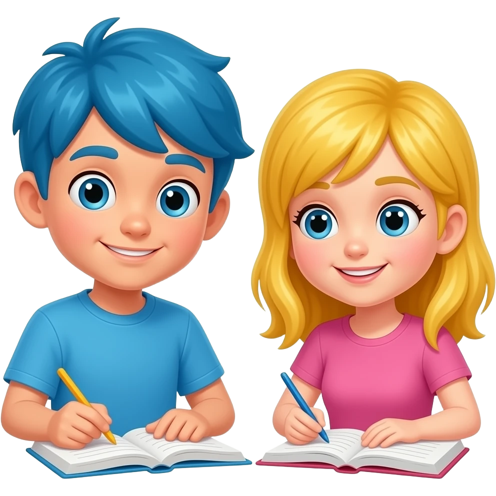 Мальчики волосы синий девочка волосы жёлтый учиться emoji