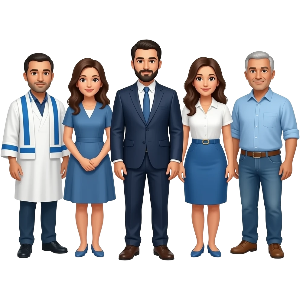 A group of people from Israel with thought bubbles. These people are Israeli. They are not white.  above their head. All of the thought bubles say "I know God" emoji