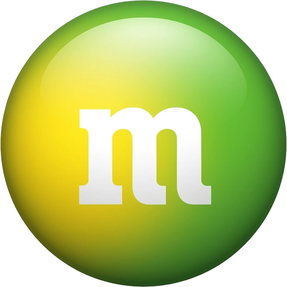 Green and yellow m&ms that say Skidmore emoji