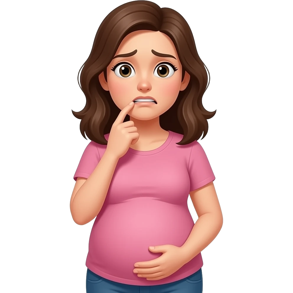beautiful pregnant woman with anxious expression while biting her finger emoji