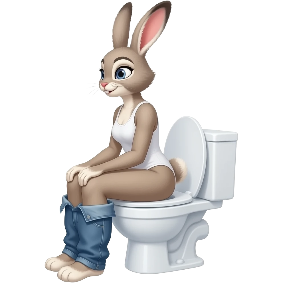 Female rabbit furry peson woman sit on toilet pants off,side view emoji