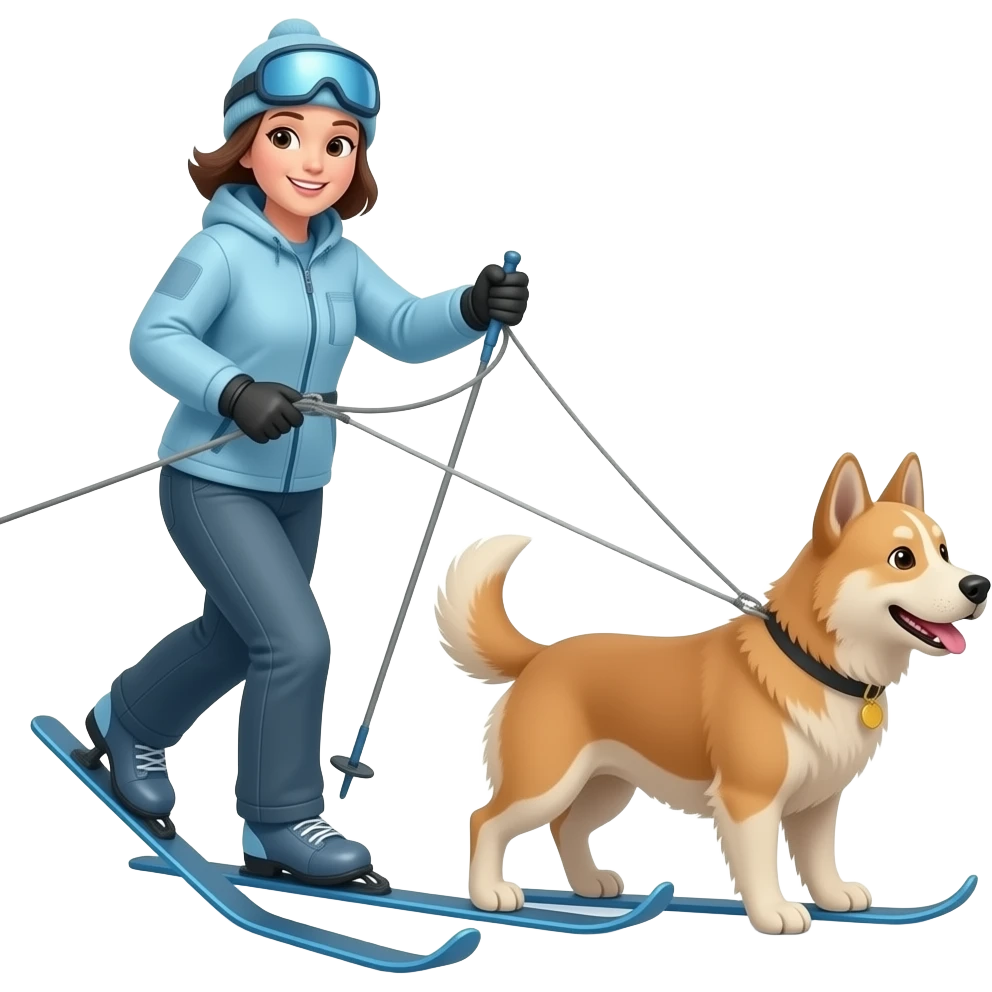 woman skijoring with dog emoji
