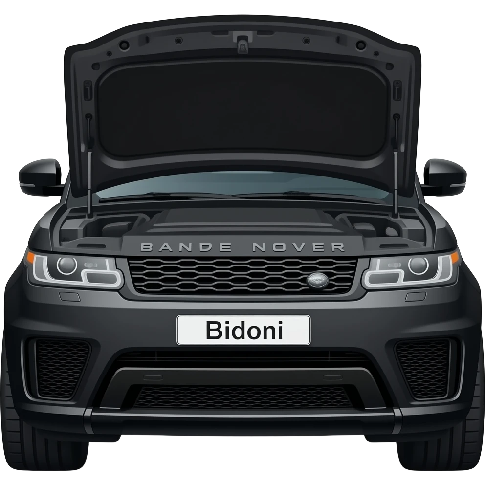 Black Range Rover svr hood open with license plate saying “Bidoni” emoji