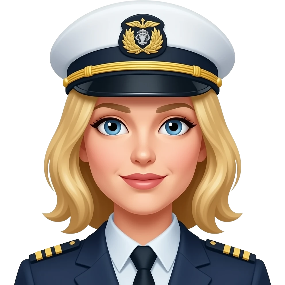 female fleet captain, white cap, blonde emoji