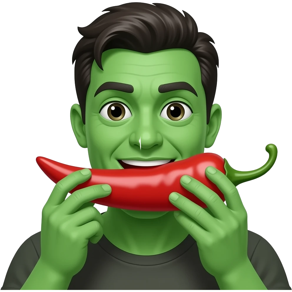 green man eating very larger Chilli emoji