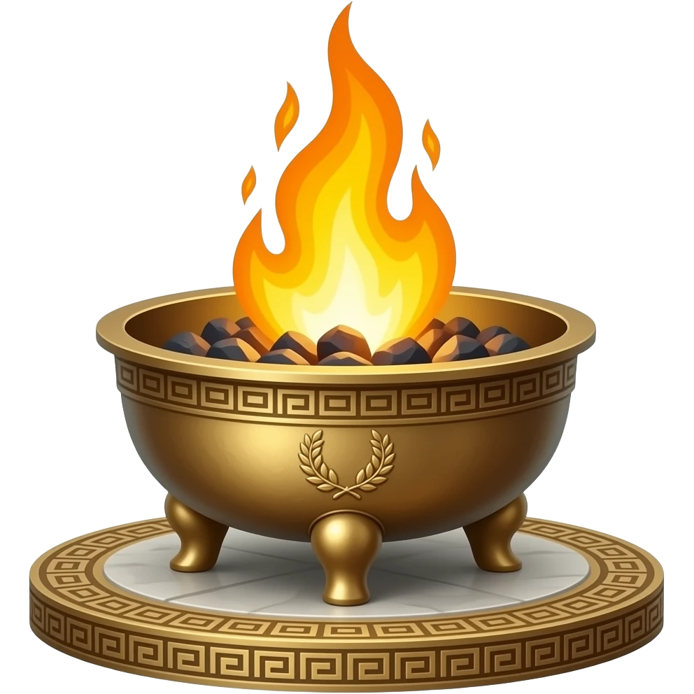 sacred eternal fire burning brightly within a shallow bronze brazier ...