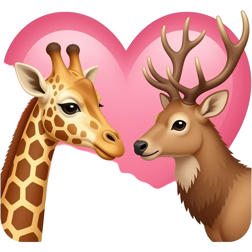 Giraffenkopf und Elchkopf schauen sich an und ein herz emoji