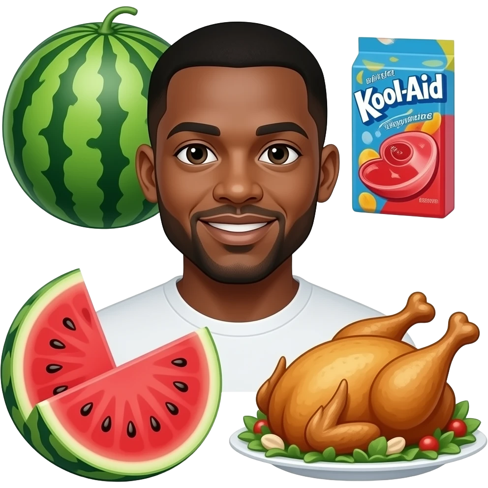 Black guy with watermelon kool aid and fried chicken emoji