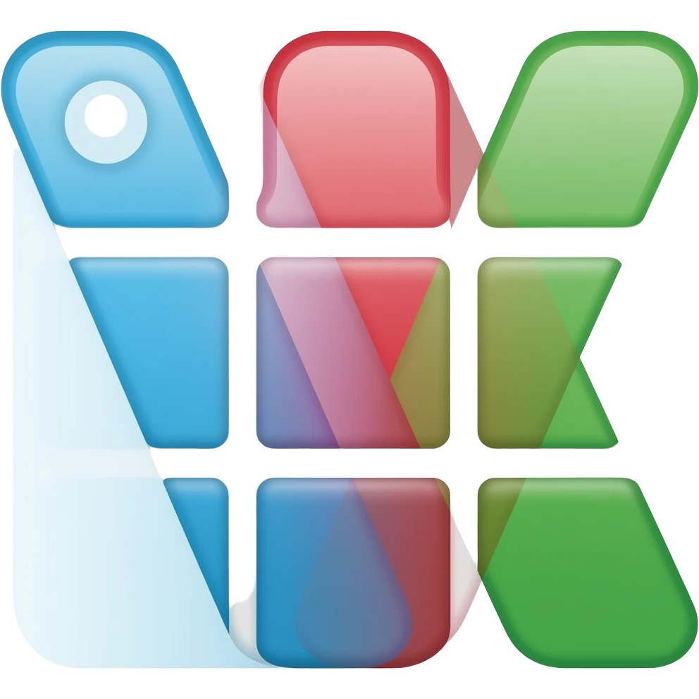Minimal flat vector logo, 3 Pantone-style swatches forming a “V”. Rounded corners, subtle gradients, no outlines or shadows. Left swatch with small pivot hole. Colors: blue, red, green. Clean, modern, tech style. No text. emoji