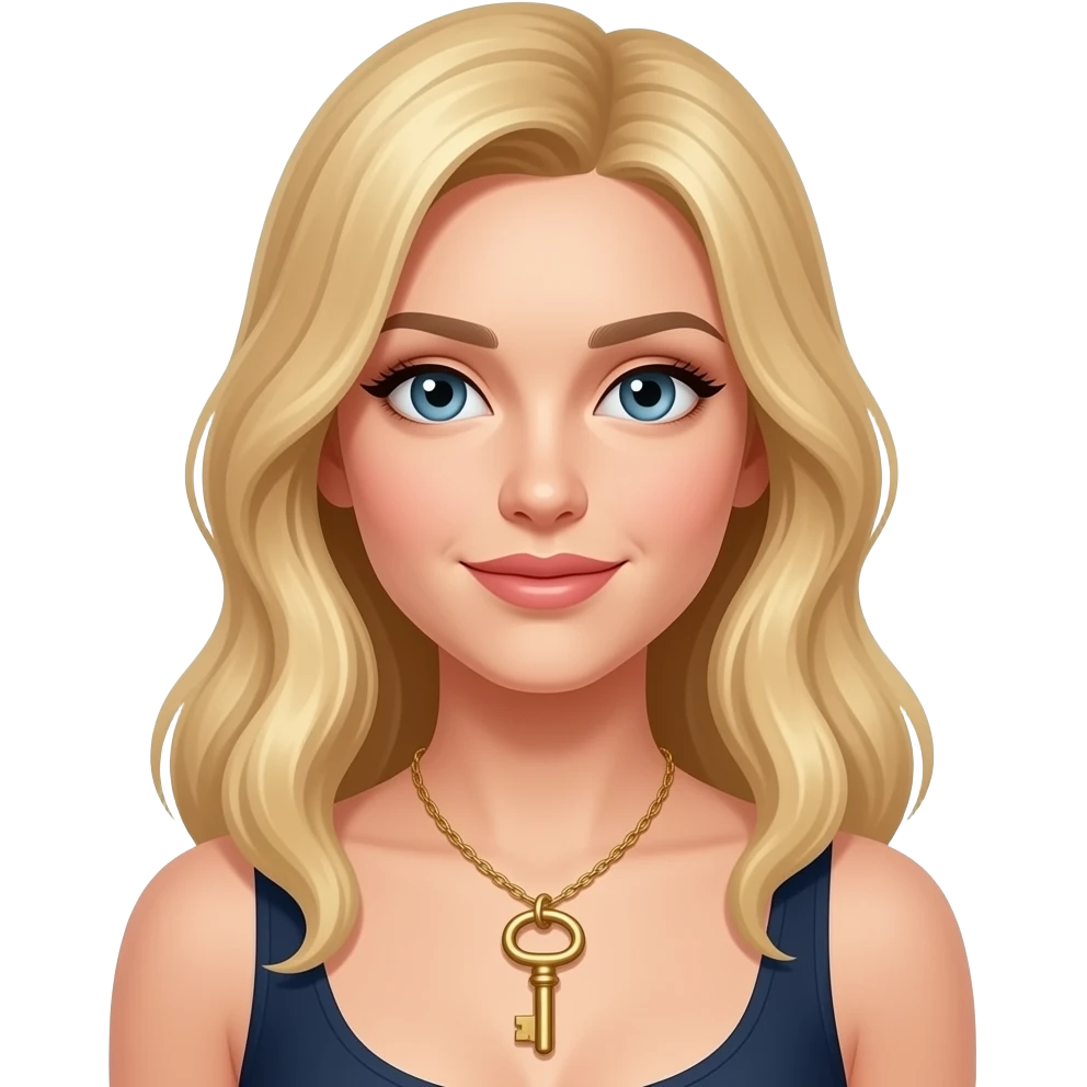 blonde woman wearing a necklace with a big lock key on it emoji