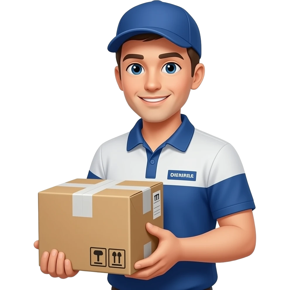 handsome delivery man with package emoji