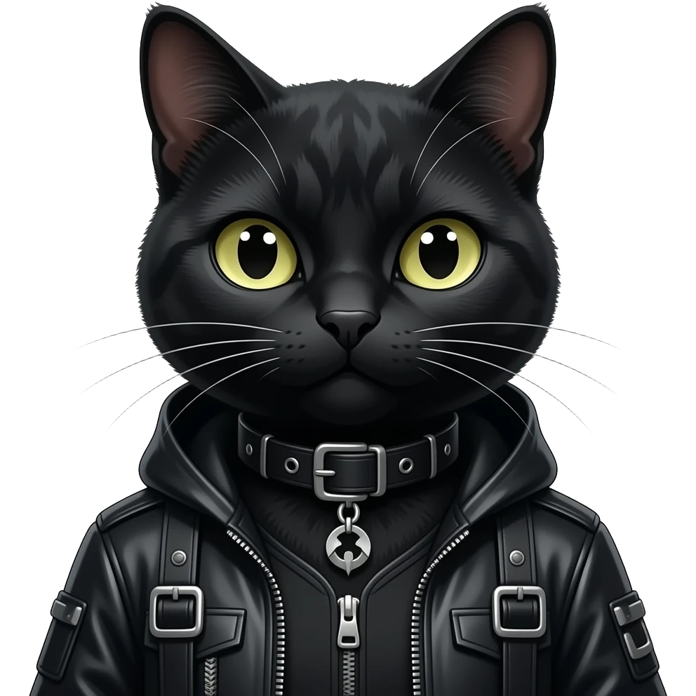 Gorgeous furry gothic dark techwear anime style anthro black cat fursona with blushing face aesthetic and pretty edgy black with collar and harness trending style emoji