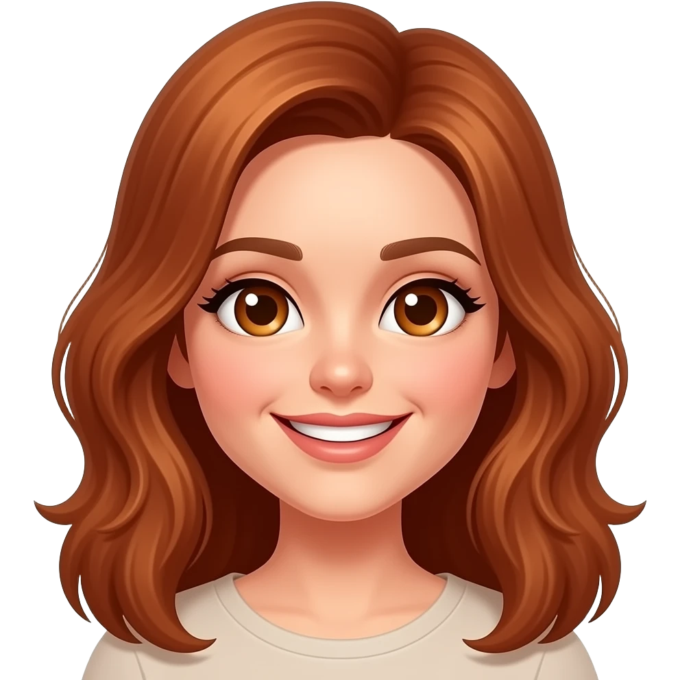 Mujer de cabello cobrizo con cara de estar enamorada con corazones en los ojos emoji