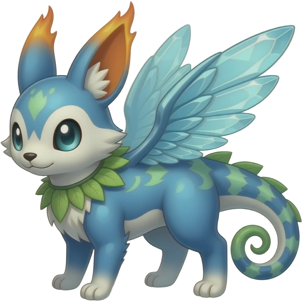 Furret-Amaura-Shaymin-Aurorus-Vaporeon-Litten-hybrid with a chameleon tail emoji