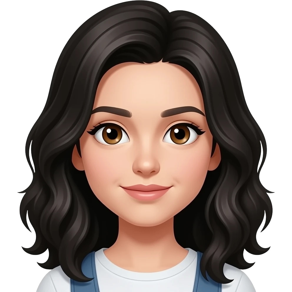 Menina branca com olhos marrons e cabelo preto na cintura e meio ondulado emoji