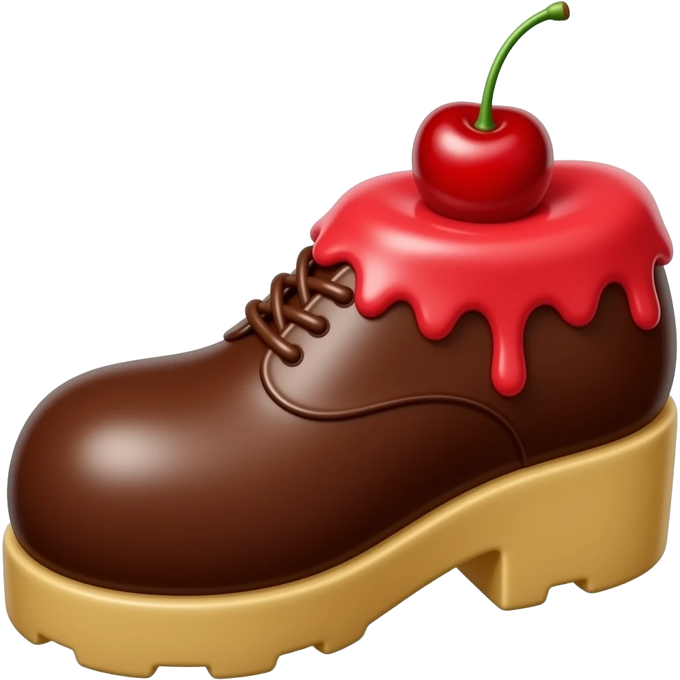A shoe themed cake with cherry frosting emoji