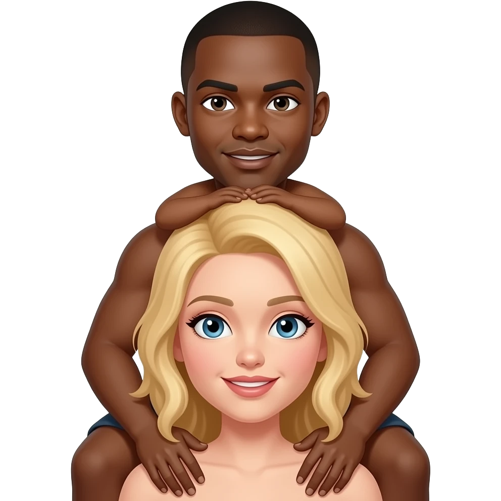Black man with shaved head on top of naked blonde woman emoji